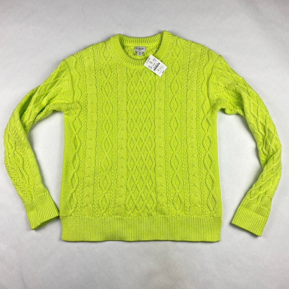 NWT J Crew Factory Cable Crewneck Sweater Women's Size Small - Green Cotton